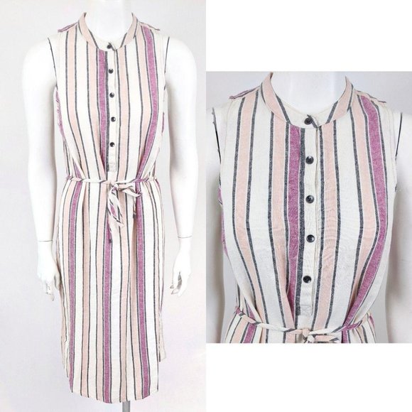 Splendid Linen Striped Shirt Dress NWT XS Pink Whi - Picture 1 of 9